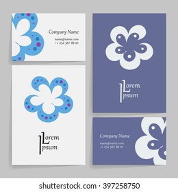 Set of vector design templates. Brochures in random colorful style. Vintage frames and backgrounds. Business card with floral symbol.