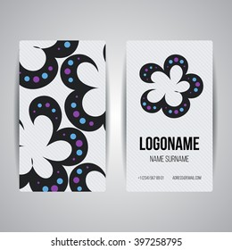 Set of vector design templates. Brochures in random colorful style. Vintage frames and backgrounds. Business card with floral symbol.