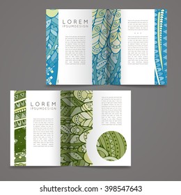 Set of vector design templates. Brochures in random colorful style. Frames and backgrounds. Zentangle designs.