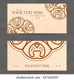 Set of vector design templates. Brochures in random colorful style. Vintage frames and backgrounds. Business card with floral circle ornament. Mandala style.
