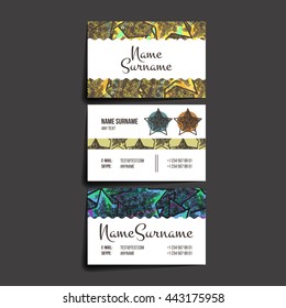 Set of vector design templates. Brochures in random colorful style. Vintage frames and backgrounds. Business card with star element. Hipster style.