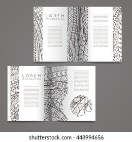 Set of vector design templates. Brochures in random colorful style. Frames and backgrounds. Zentangle designs.