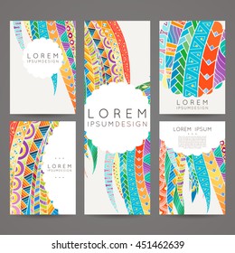 Set Of Vector Design Templates. Brochures In Random Colorful Style. Frames And Backgrounds. Zentangle Designs.