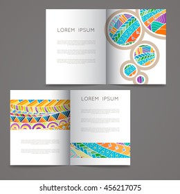 Set of vector design templates. Brochures in random colorful style. Frames and backgrounds. Zentangle designs.