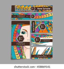 Set of vector design templates. Brochures in random colorful style. Frames and backgrounds. Zentangle designs.