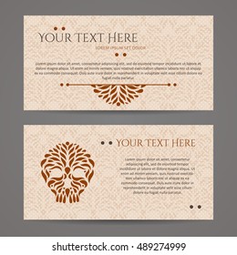 Set of vector design templates. Brochures in random colorful style. Vintage frames and backgrounds. Business card with circle ornament.
