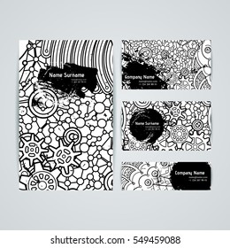 Set of vector design templates. Brochures in random style. Frames and backgrounds. Zentangle designs.