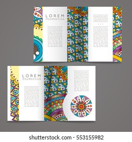 Set of vector design templates. Brochures in random colorful style. Frames and backgrounds. Zentangle designs.
