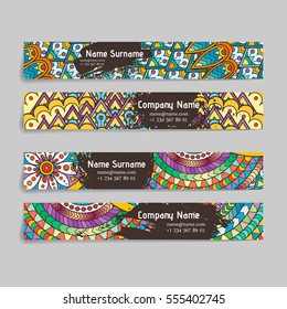 Set Of Vector Design Templates. Brochures In Random Colorful Style. Frames And Backgrounds. Zentangle Designs.