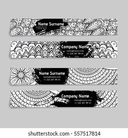 Set of vector design templates. Brochures in random style. Frames and backgrounds. Zentangle designs.