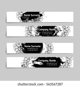 Set of vector design templates. Brochures in random flower style. Vintage frames and backgrounds. Business card with floral circle ornament.
