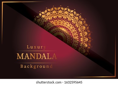 Set of vector design templates. Business card with floral circle ornament. Mandala style. Luxury Gold