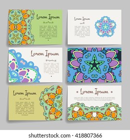 Set of vector design templates. Business card with floral circle ornament. Mandala style.