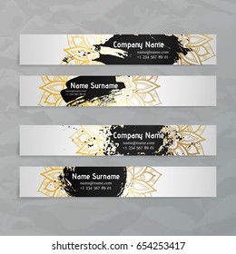 Set of vector design templates. Business card with floral circle ornament. Mandala style. Luxury Gold