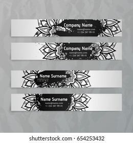 Set of vector design templates. Business card with floral circle ornament. Mandala style.