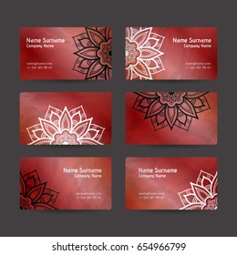 Set of vector design templates. Business card with floral circle ornament. Mandala style.
