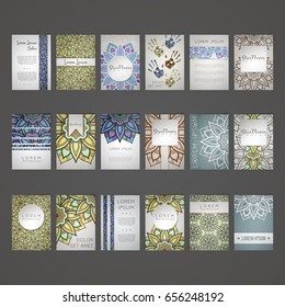 Set of vector design templates. Business card with floral circle ornament. Mandala style.