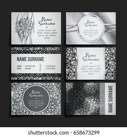 Set of vector design templates. Business card with floral circle ornament. Mandala style.