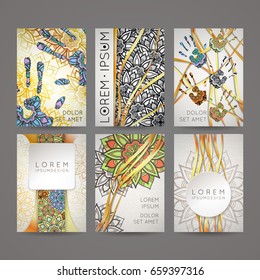 Set of vector design templates. Business card with floral circle ornament. Mandala style.