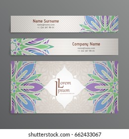 Set of vector design templates. Business card with floral circle ornament. Mandala style.