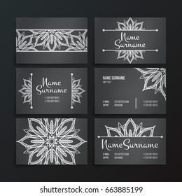 Set of vector design templates. Business card with floral circle ornament. Mandala style.