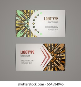 Set of vector design templates. Business card with floral circle ornament. Mandala style.