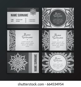 Set of vector design templates. Business card with floral circle ornament. Mandala style.