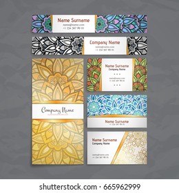 Set of vector design templates. Business card with floral circle ornament. Mandala style.