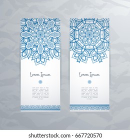 Set of vector design templates. Business card with floral circle ornament. Mandala style.