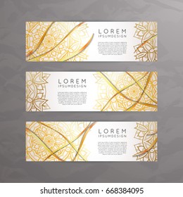 Set of vector design templates. Business card with floral circle ornament. Mandala style. Luxury gold