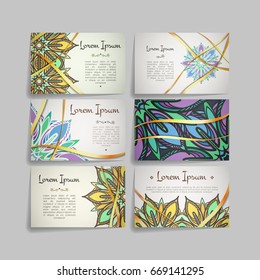 Set of vector design templates. Business card with floral circle ornament. Mandala style. Luxury gold
