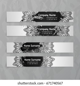 Set of vector design templates. Business card with floral circle ornament. Mandala style. Ink blots