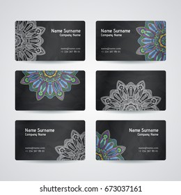 Set of vector design templates. Business card with floral circle ornament. Mandala style.