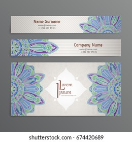 Set of vector design templates. Business card with floral circle ornament. Mandala style.