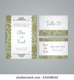 Set of vector design templates. Business card with floral circle ornament. Mandala style.