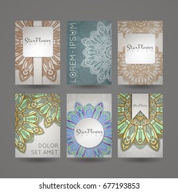 Set of vector design templates. Business card with floral circle ornament. Mandala style.