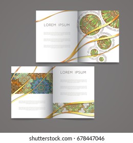 Set of vector design templates. Business card with floral circle ornament. Mandala style. Luxury gold