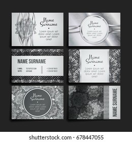 Set of vector design templates. Business card with floral circle ornament. Mandala style. Luxury gold
