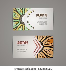 Set of vector design templates. Business card with floral circle ornament. Mandala style.