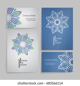 Set of vector design templates. Business card with floral circle ornament. Mandala style.