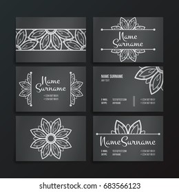 Set of vector design templates. Business card with floral circle ornament. Mandala style.