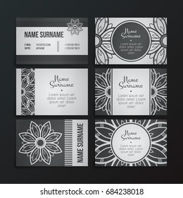 Set of vector design templates. Business card with floral circle ornament. Mandala style.