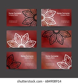 Set of vector design templates. Business card with floral circle ornament. Mandala style.