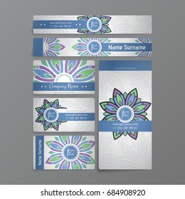 Set of vector design templates. Business card with floral circle ornament. Mandala style.