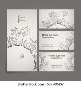 Set of vector design templates. Business card with floral circle ornament. Mandala style.