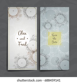 Set of vector design templates. Business card with floral circle ornament. Mandala style.