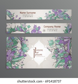 Set of vector design templates. Business card with floral circle ornament. Mandala style.