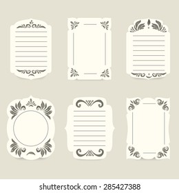 Set of vector design templates. Cute shape cards with hand drawn watercolor headers and corners. Retro style design.