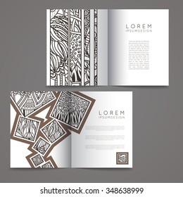 Set of vector design templates. Magazines in random colorful style. Vintage backgrounds. Zentangle designs.