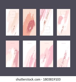 Set of vector design templates. Trendy design templates for invitation, banner, card, cover, poster. Pastel colored, golden brush strokes on a white background. 